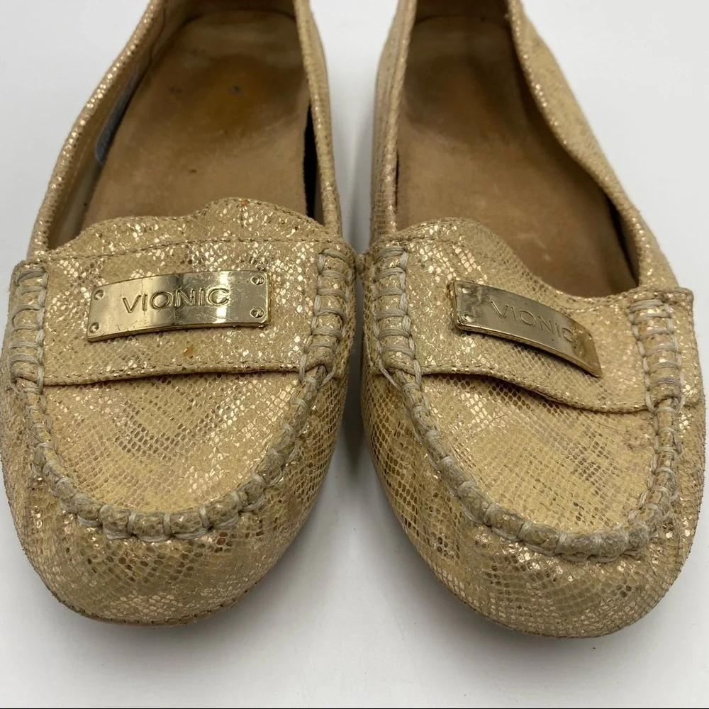 Vionic Sydney Gold Snake Print Orthaheel Loafers Women's Size 7